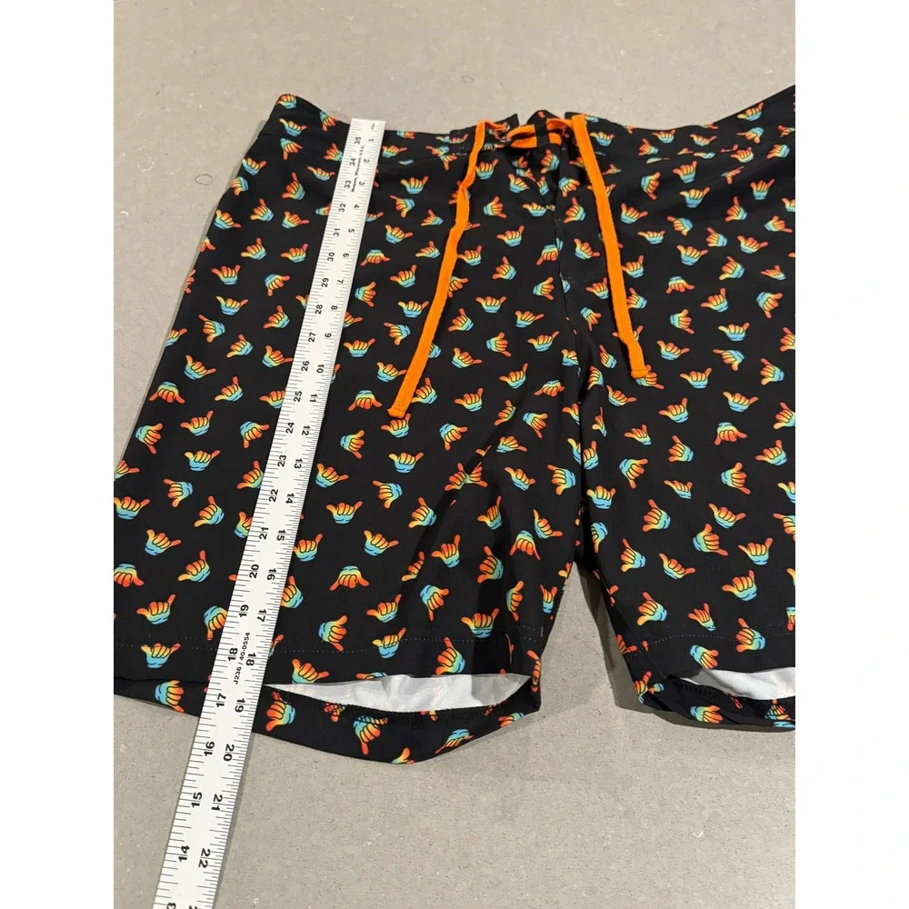 Buoy Boat Men's Black Shaka Print Swim Trunks‎ Size 34 Orange Drawstring